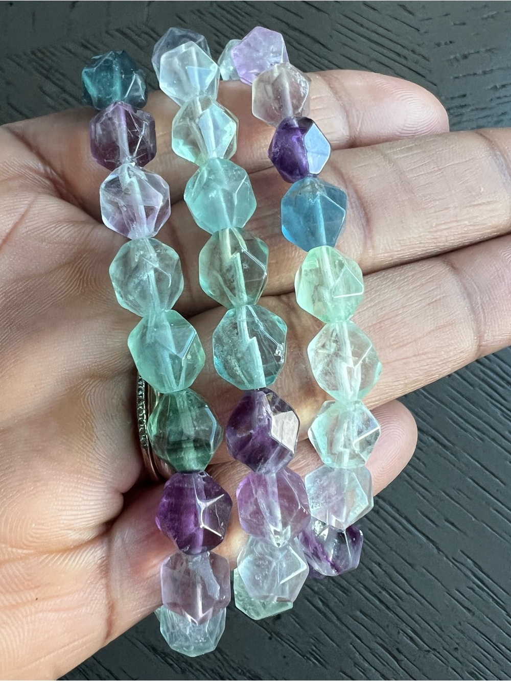 Faceted Fluorite bracelet 8mm SIZE 6.5’ ( ONE )